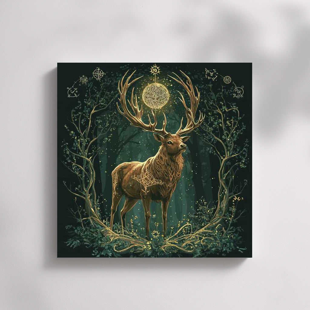 Magical Deer in Golden and Emerald Robes: Fantasy World