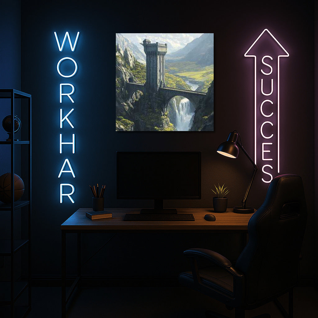 Majestic Tower Over the Waterfall: Fantasy Magic in Stone