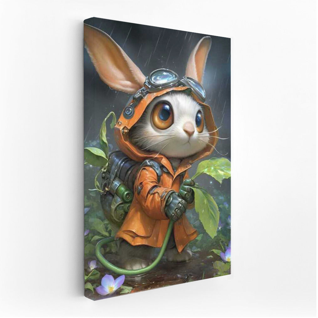 Fairytale Journey: Cute Anthropomorphic Rabbit in the Rain