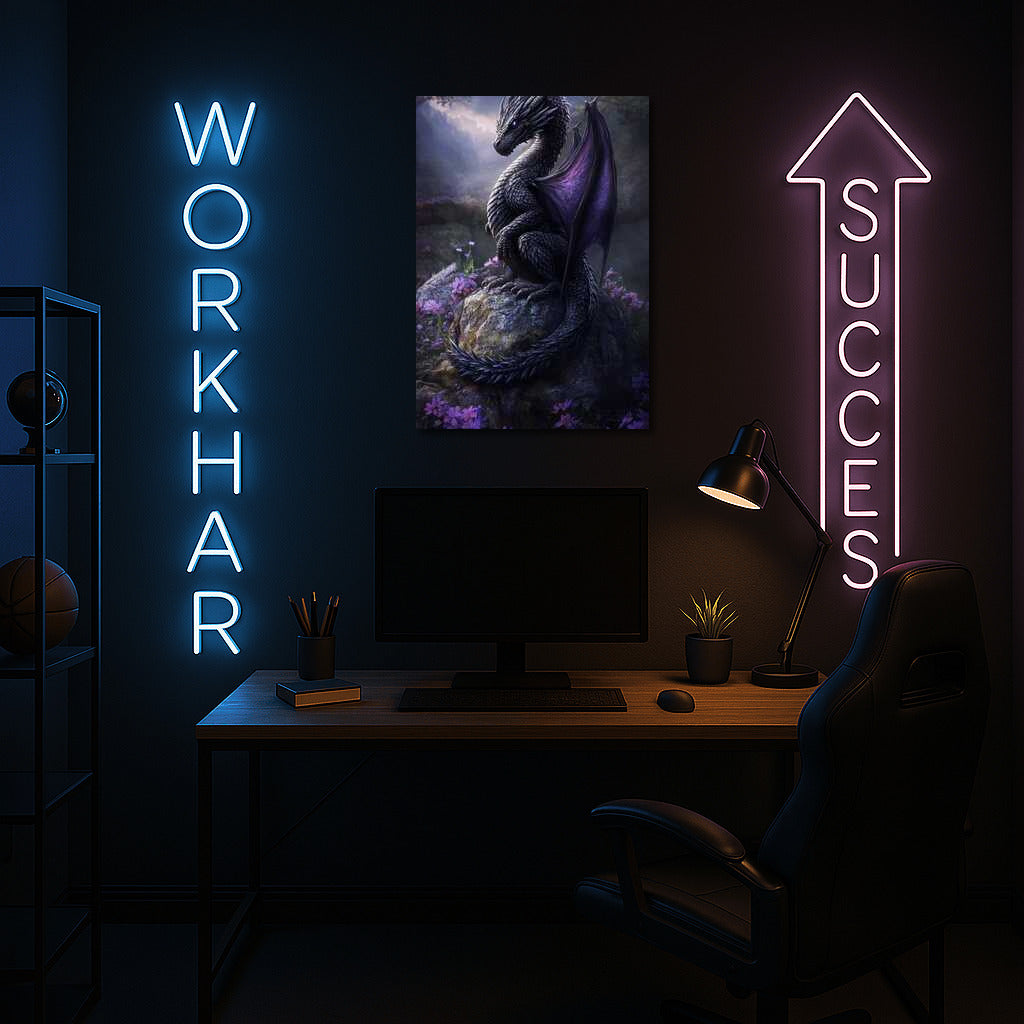 Fantasy: Dragon on a Rock Among Flowers