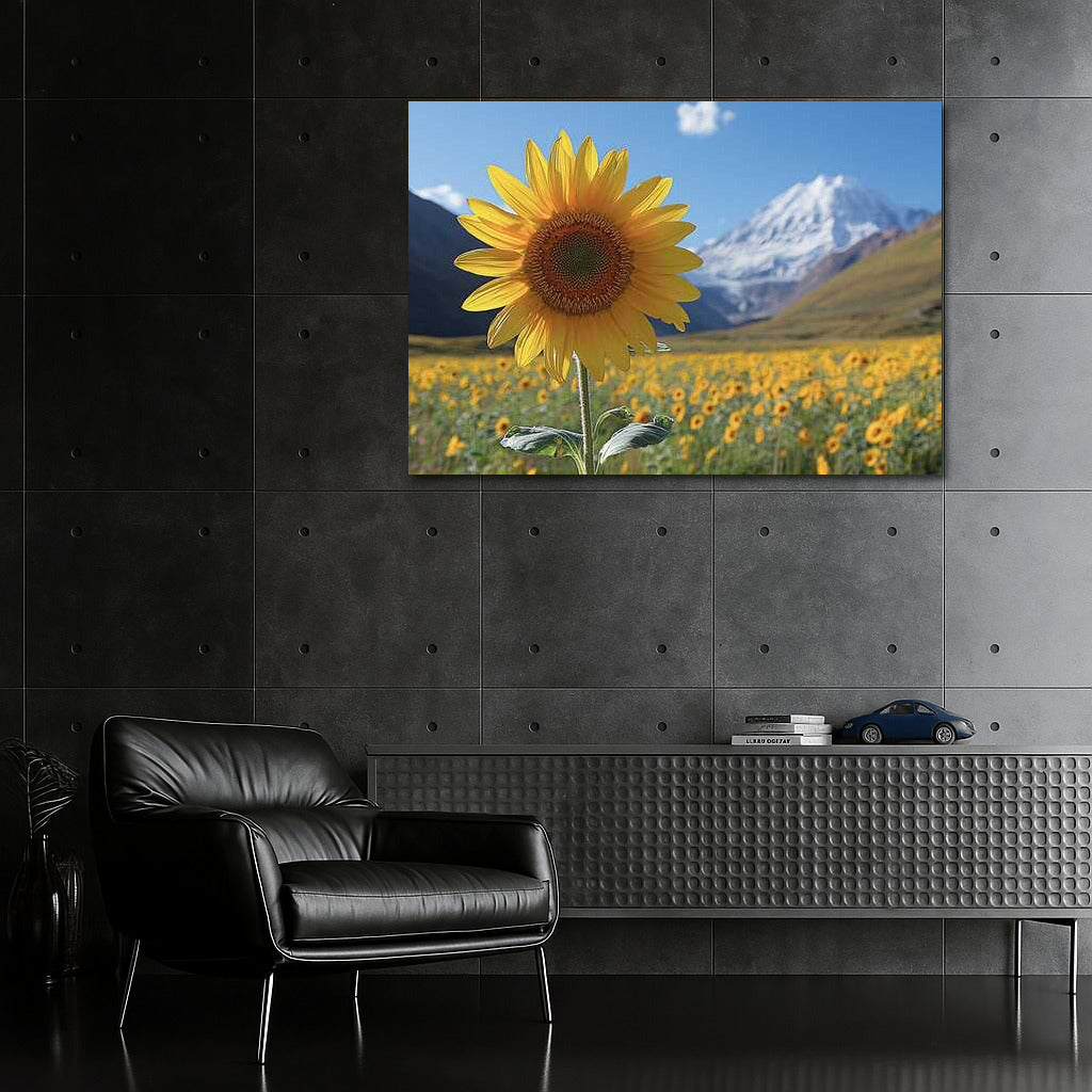 The Majesty of Sunflower on Mountain Background: Bright Flower among Peaks