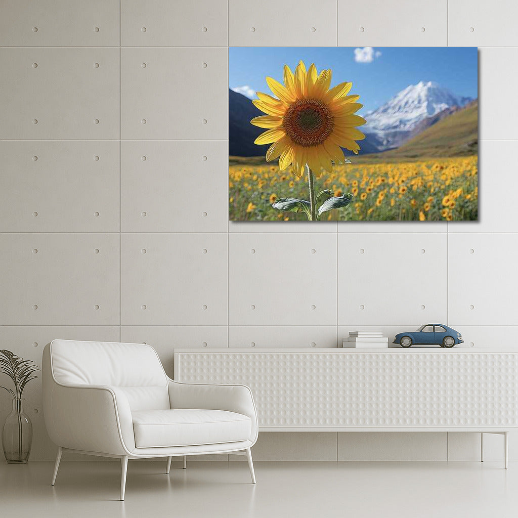 The Majesty of Sunflower on Mountain Background: Bright Flower among Peaks