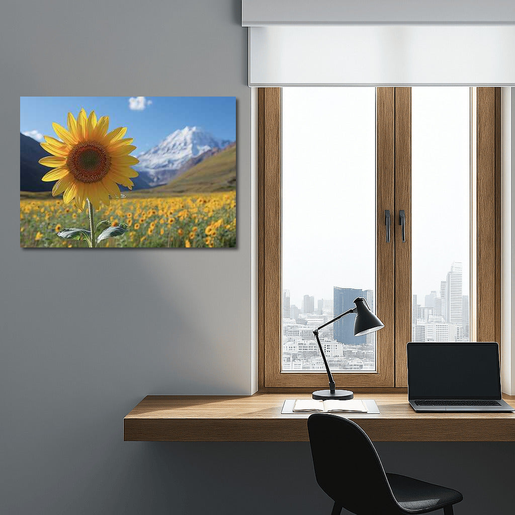 The Majesty of Sunflower on Mountain Background: Bright Flower among Peaks