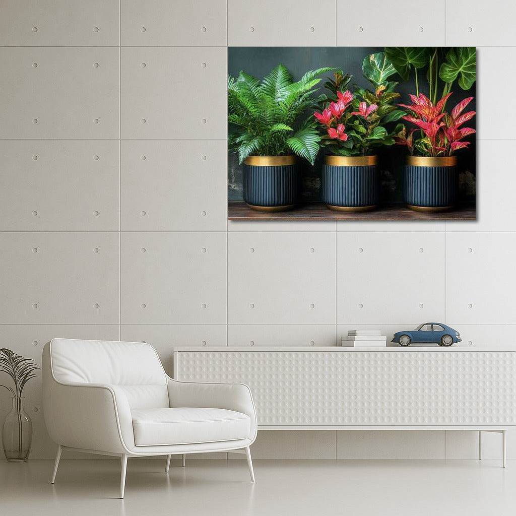 Emerald Ferns and Red Anthuriums in Art Deco Style: Elegant Floral Decoration