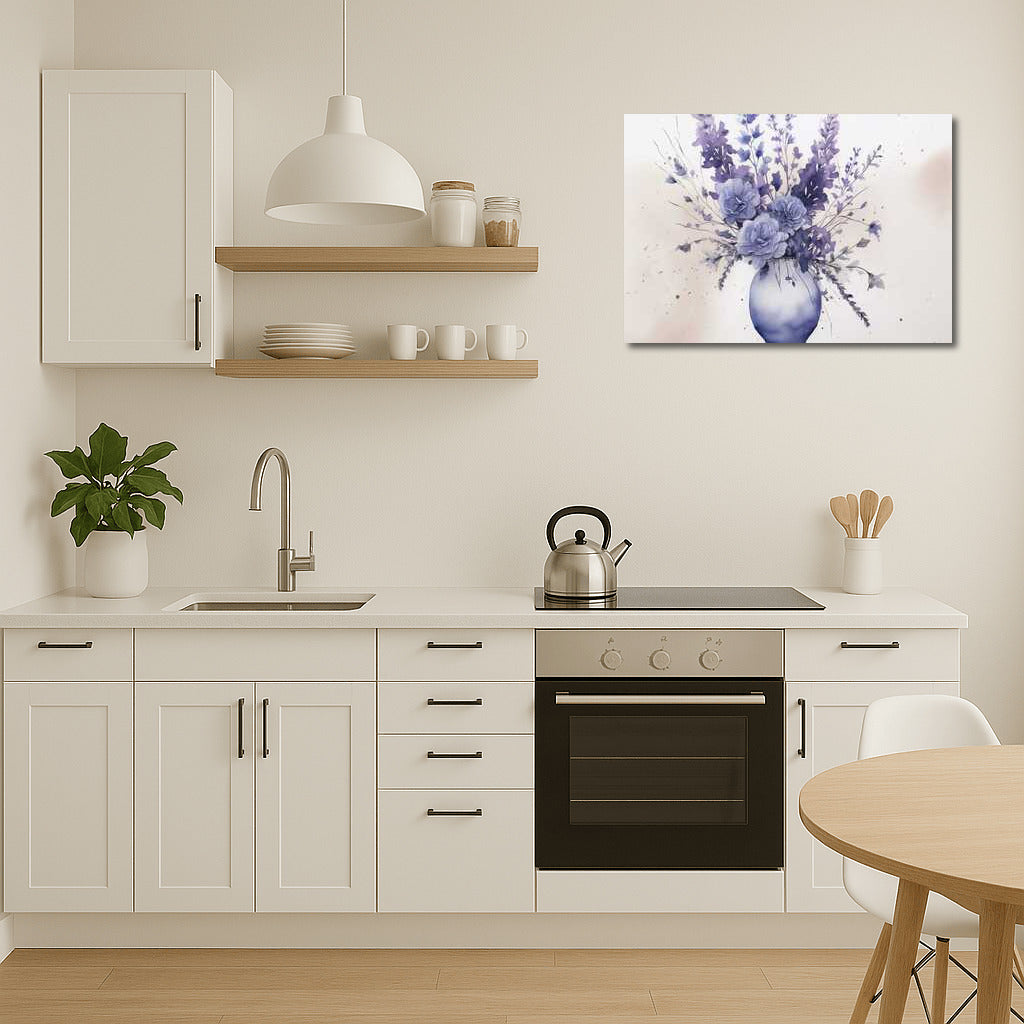 Lavender Dreams and Roses in a Tall Vase