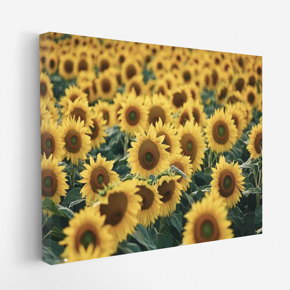 Golden Field of Sunflowers Helianthus: Brightness and Warmth