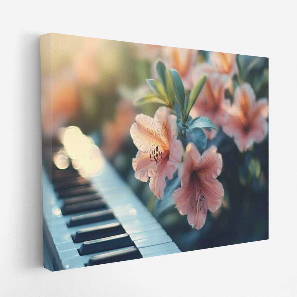 Azaleas and Classical Piano: Floral Symphony on the Wall