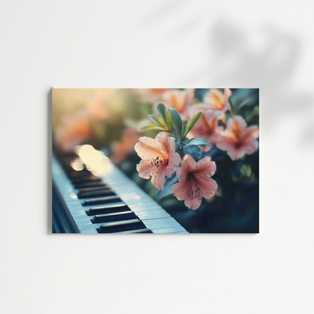 Azaleas and Classical Piano: Floral Symphony on the Wall