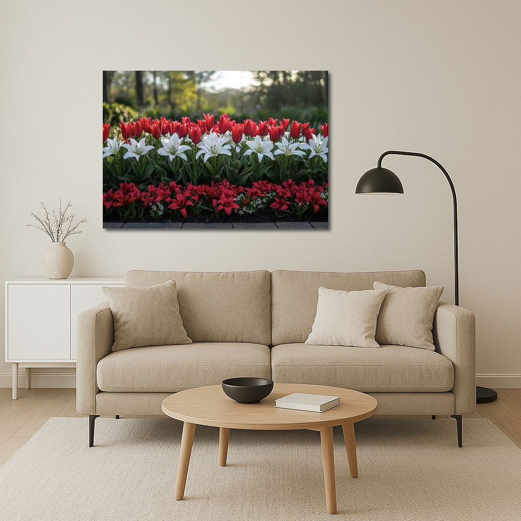 Dance of Tulips and Lilies: Red and White Flowers for Decor