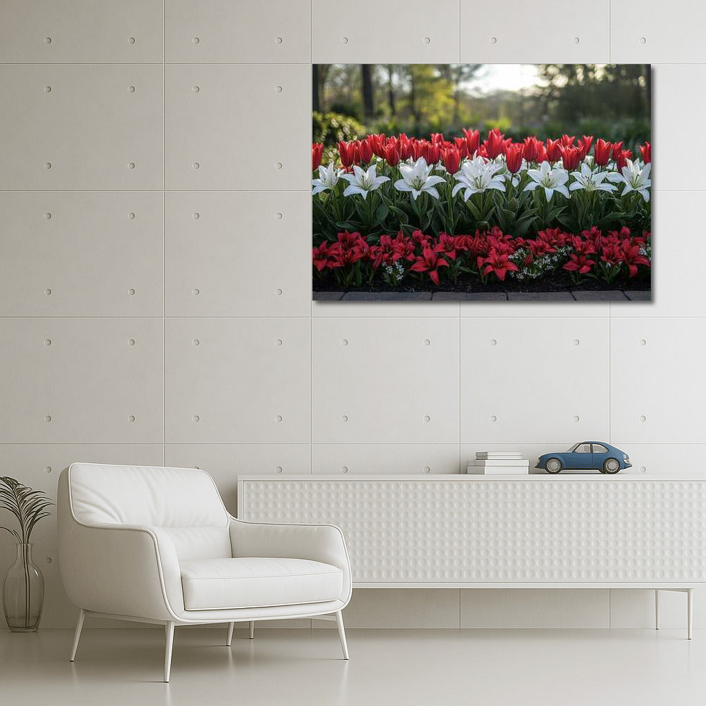 Dance of Tulips and Lilies: Red and White Flowers for Decor
