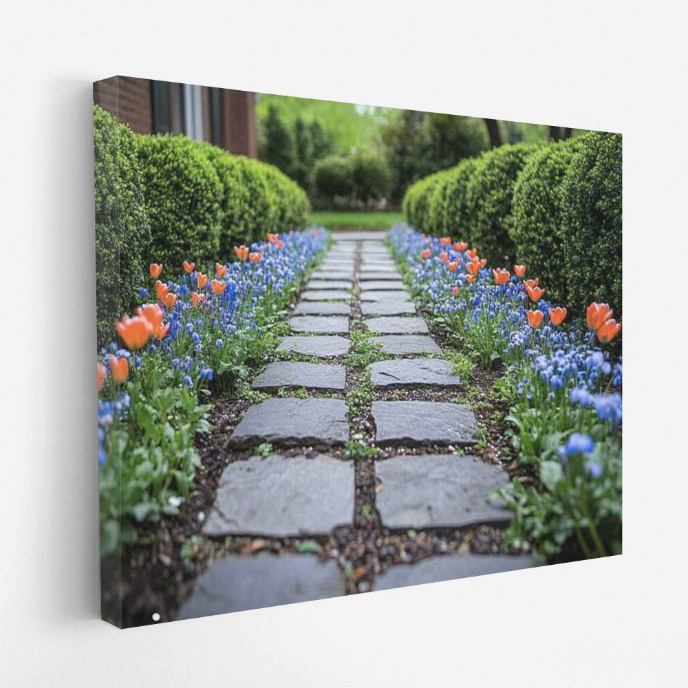 Tulips Triumph Along the Stone Path: Floral Charm for the Interior