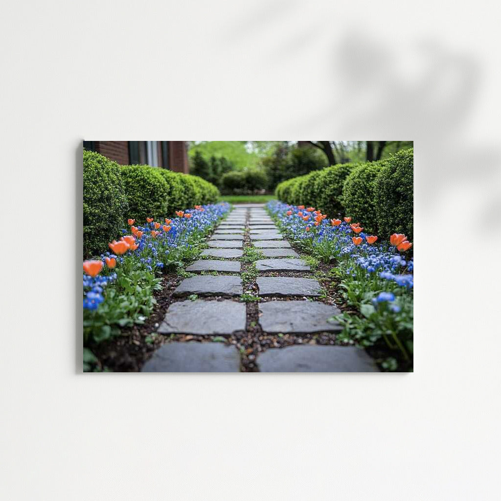 Tulips Triumph Along the Stone Path: Floral Charm for the Interior
