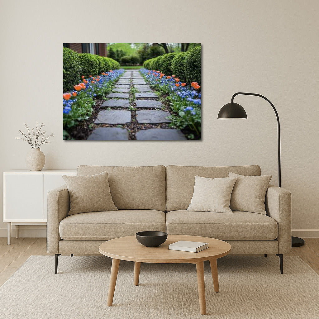 Tulips Triumph Along the Stone Path: Floral Charm for the Interior