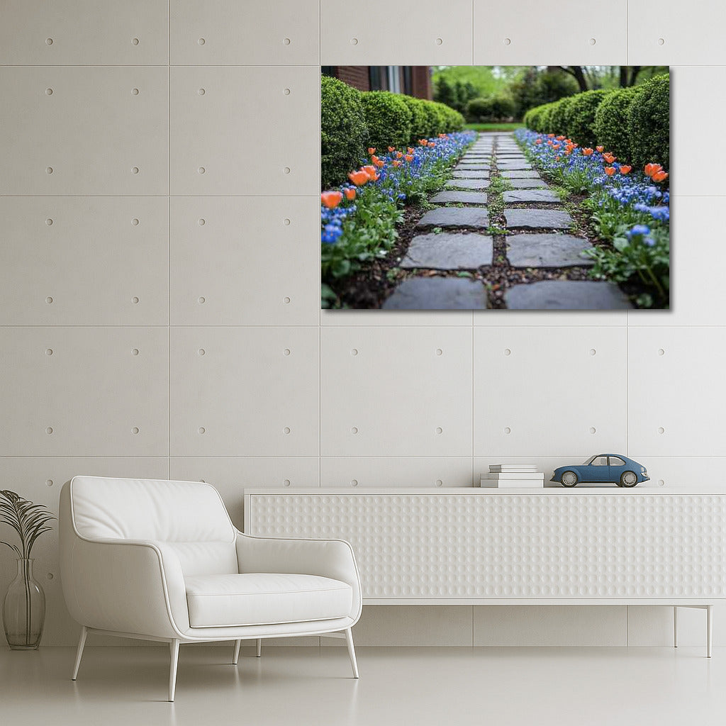 Tulips Triumph Along the Stone Path: Floral Charm for the Interior