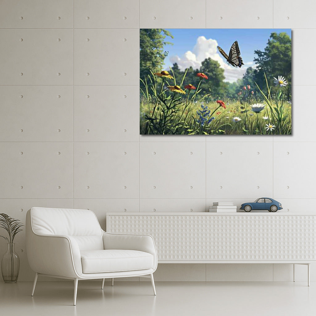 Symphony of Wildflowers: Daisies and Echinacea with Butterflies