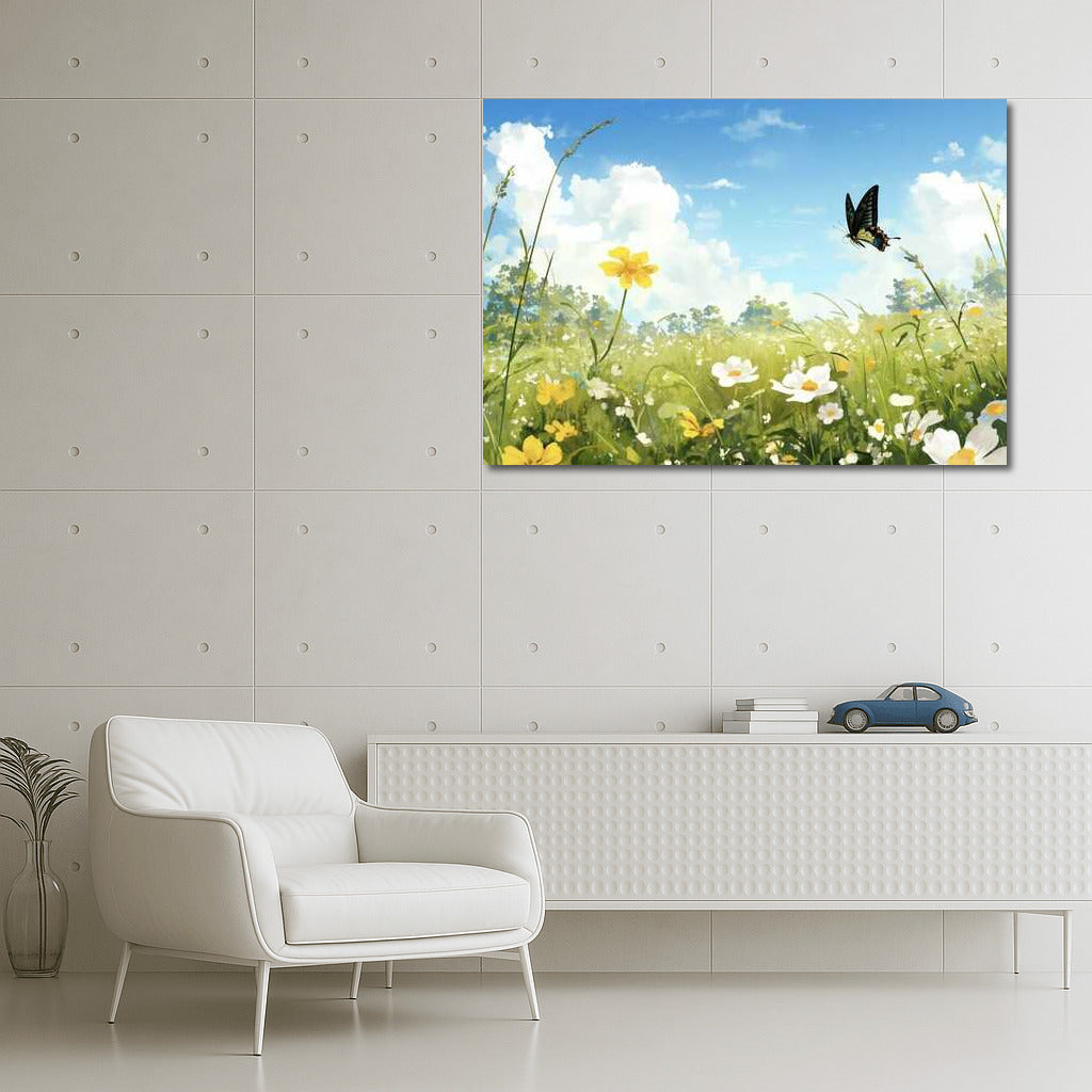 Meadow Daisies and Butterfly: Vibrant Wildflowers for the Interior