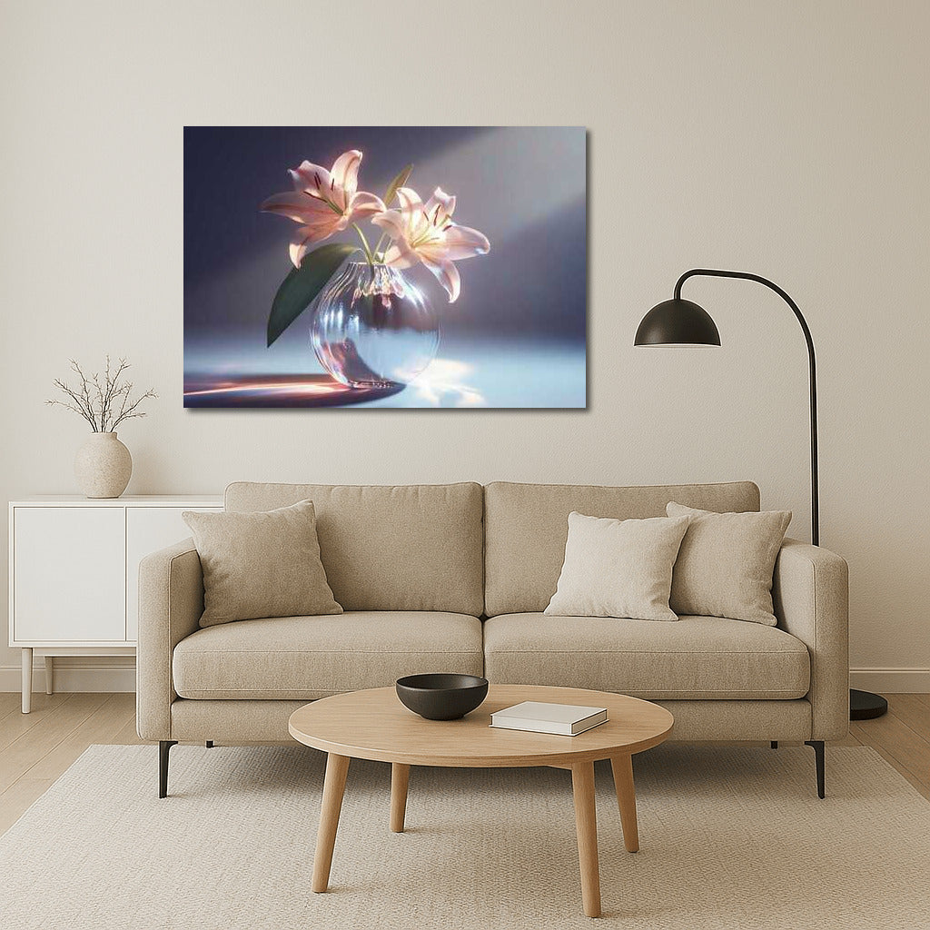 Casablanca Lilies in Glass Vase: Elegant Floral Wall Hanging