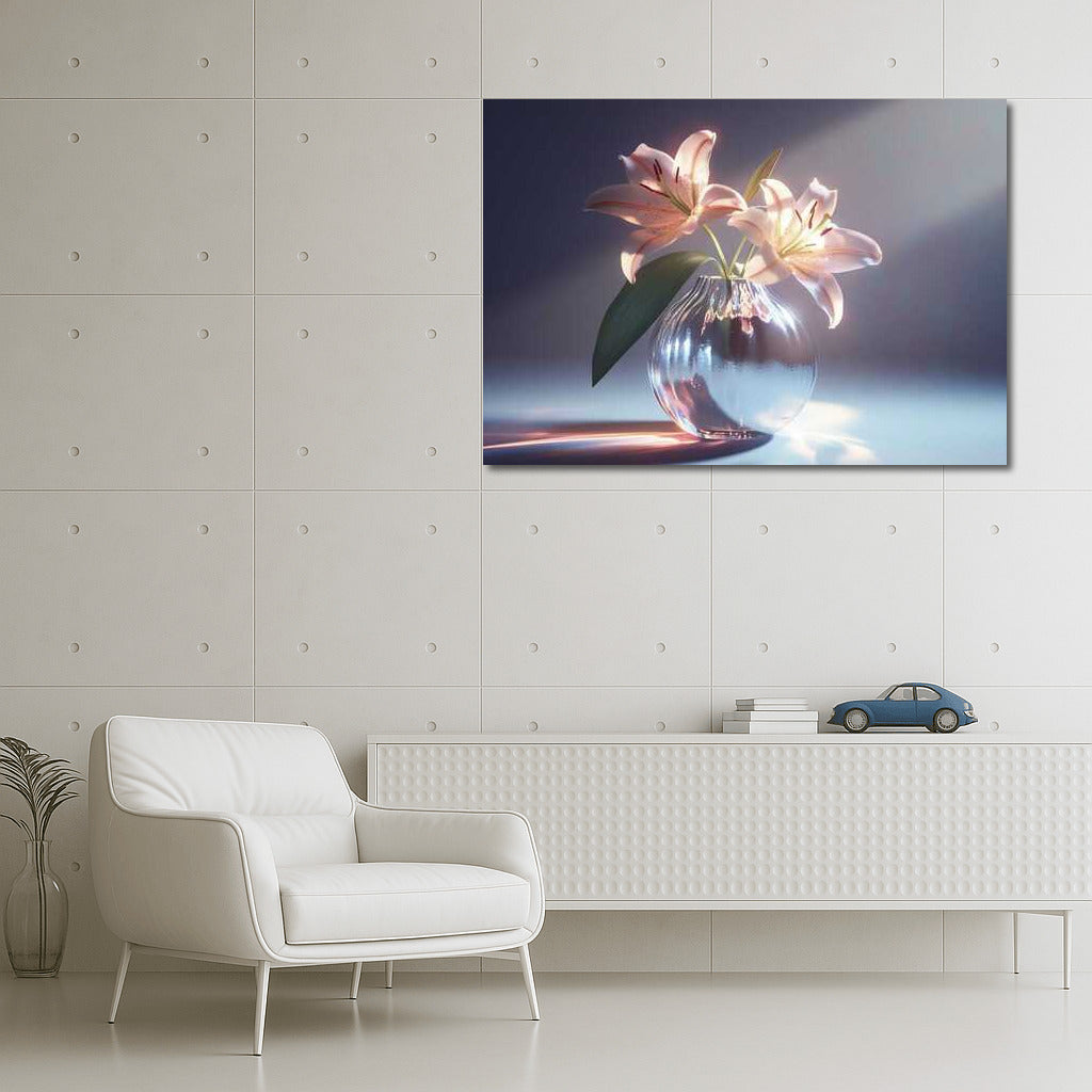 Casablanca Lilies in Glass Vase: Elegant Floral Wall Hanging