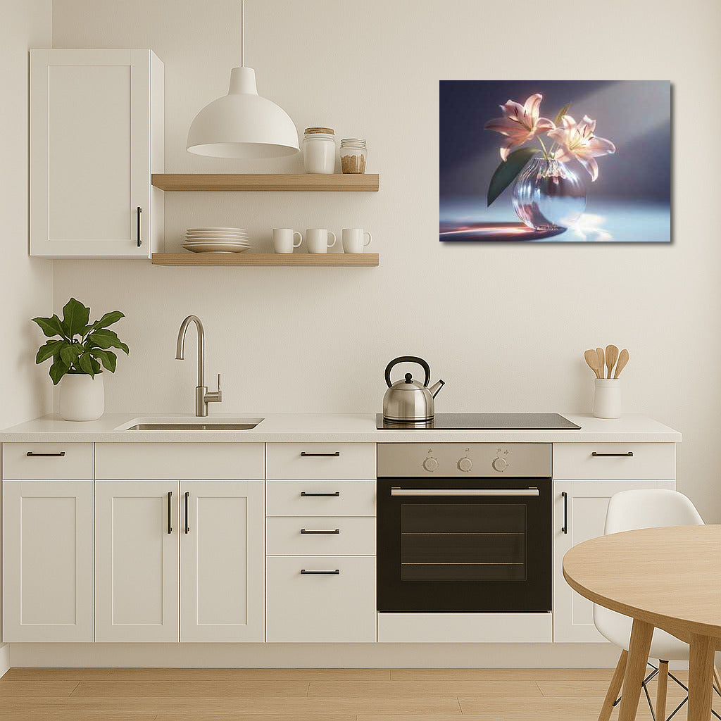 Casablanca Lilies in Glass Vase: Elegant Floral Wall Hanging