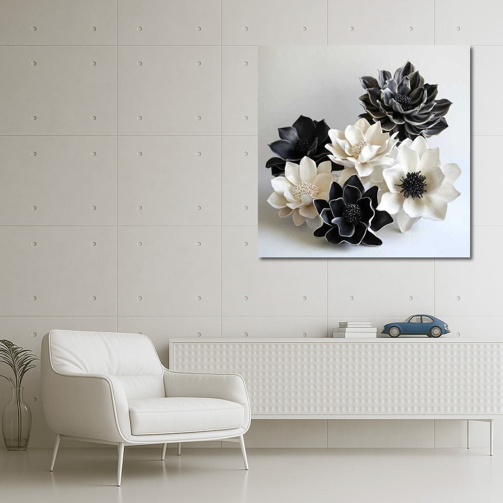 Ceramic Magnolias: Black and White Elegance