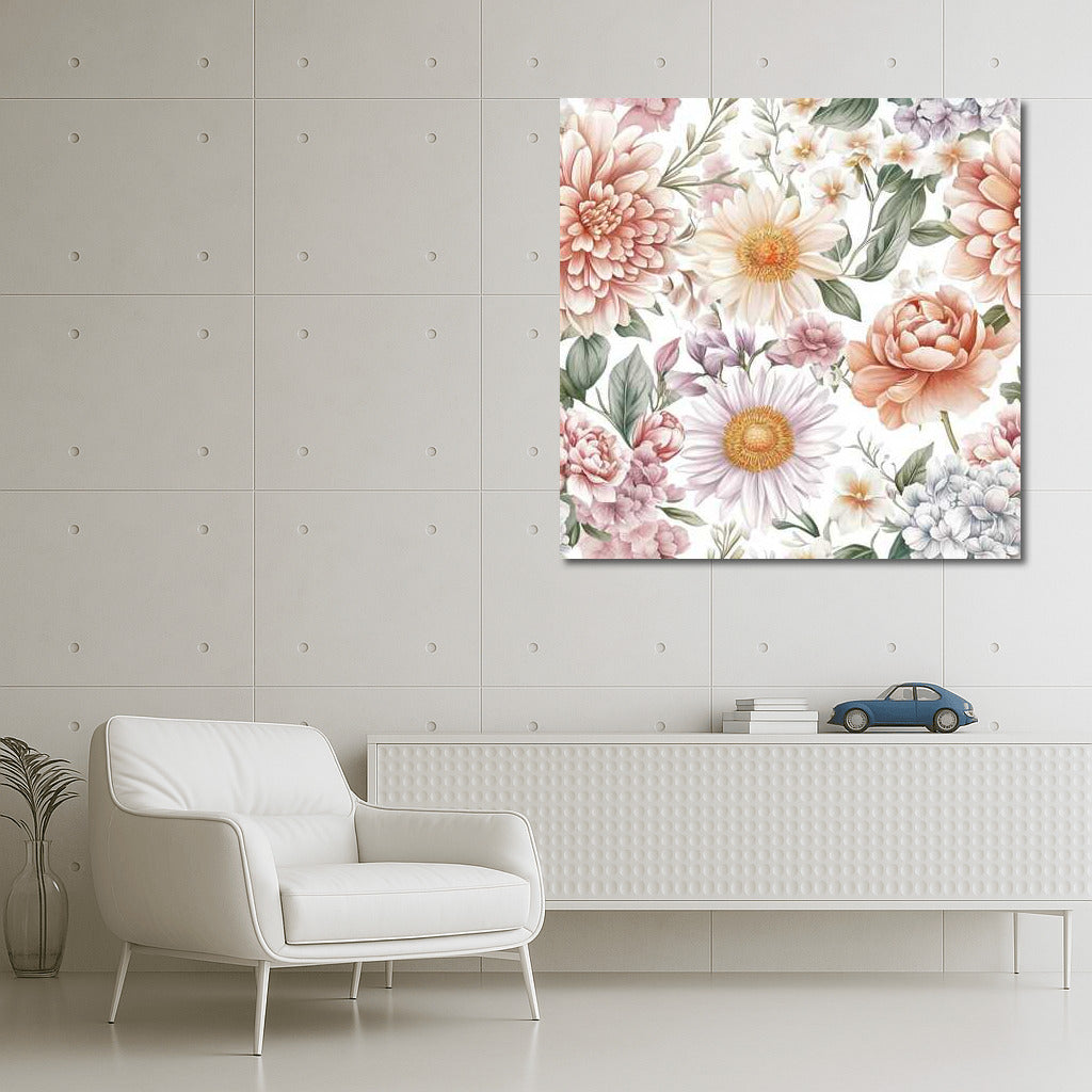 Elegant Floral Pattern: Roses, Peonies and Daisies for Interior