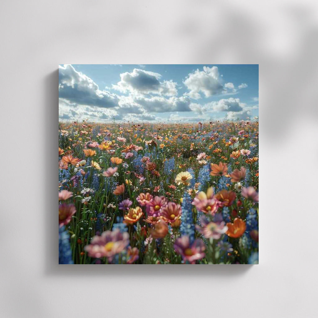 Flower Field: Daisies and Lupines in Vibrant Colors