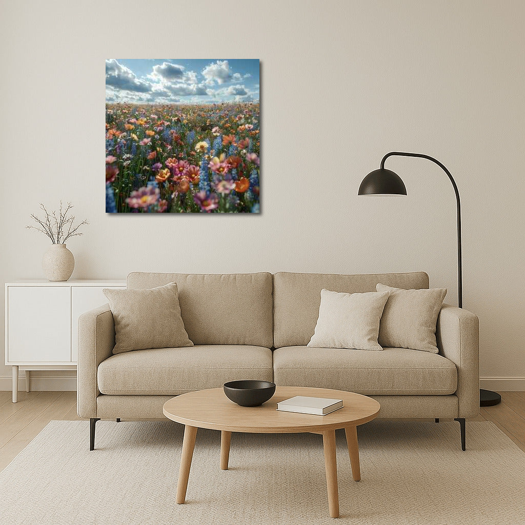 Flower Field: Daisies and Lupines in Vibrant Colors