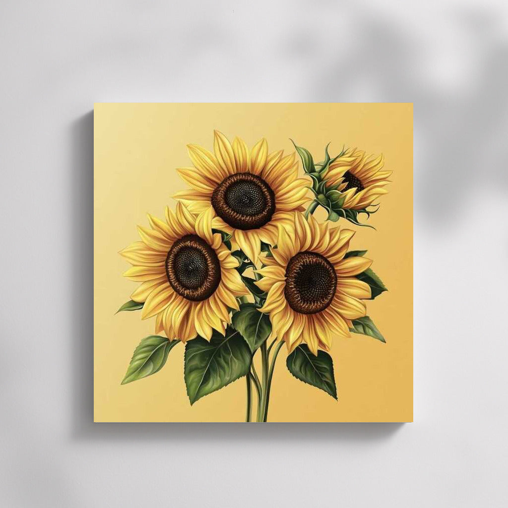 Four Bright Sunflowers Helianthus: Joy and Warmth