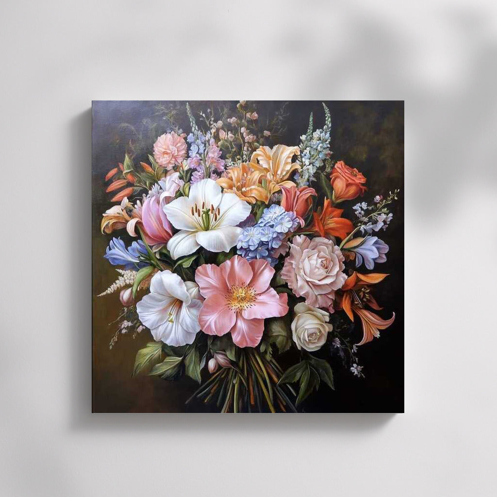 Lush Bouquet: Lilies, Roses and Peonies in Bloom - Flower Bouquet Peint 2