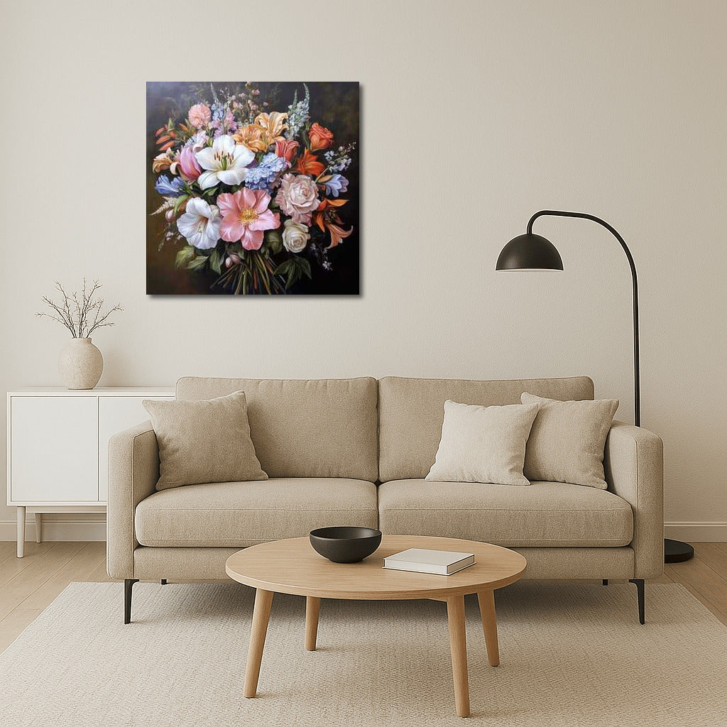 Lush Bouquet: Lilies, Roses and Peonies in Bloom - Flower Bouquet Peint 2