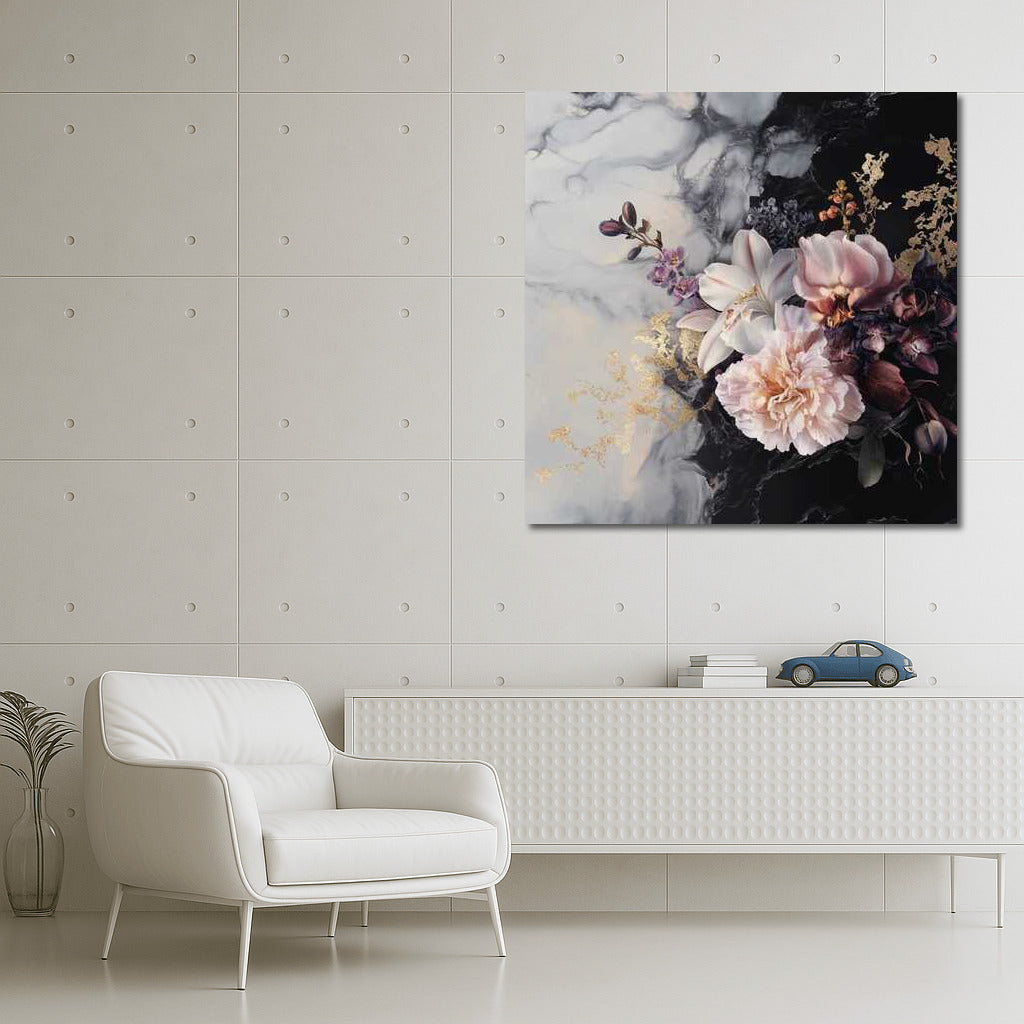 Sarah Bernhardt Peonies and Orchids on Marble: Creative Flower Bouquet 4