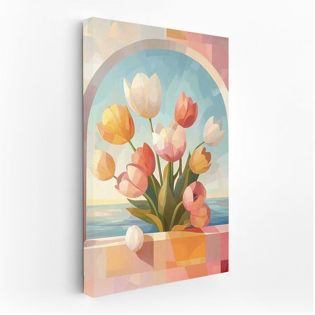 Bright Red Tulips in the Arch: Spring Symphony of Flowers