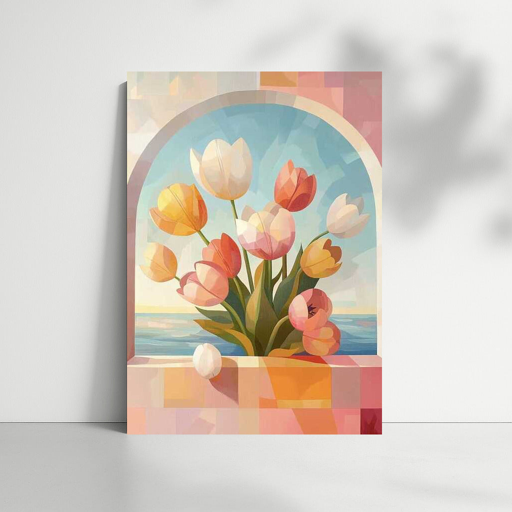 Bright Red Tulips in the Arch: Spring Symphony of Flowers