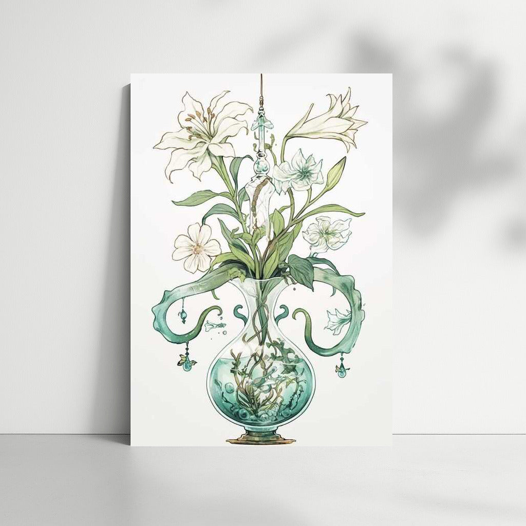 White Casablanca Lilies in a Futuristic Vase: Modern Floral Decoration
