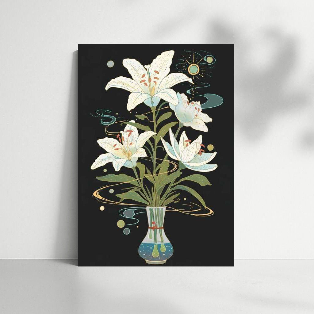 Snow White Lilies in Futuristic Vase 3: Elegance and Style
