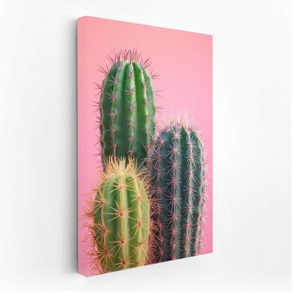 Cactus Bloom on Pink Background: Exotic Interior Decor