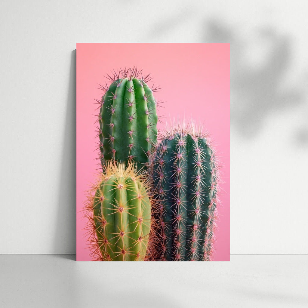 Cactus Bloom on Pink Background: Exotic Interior Decor