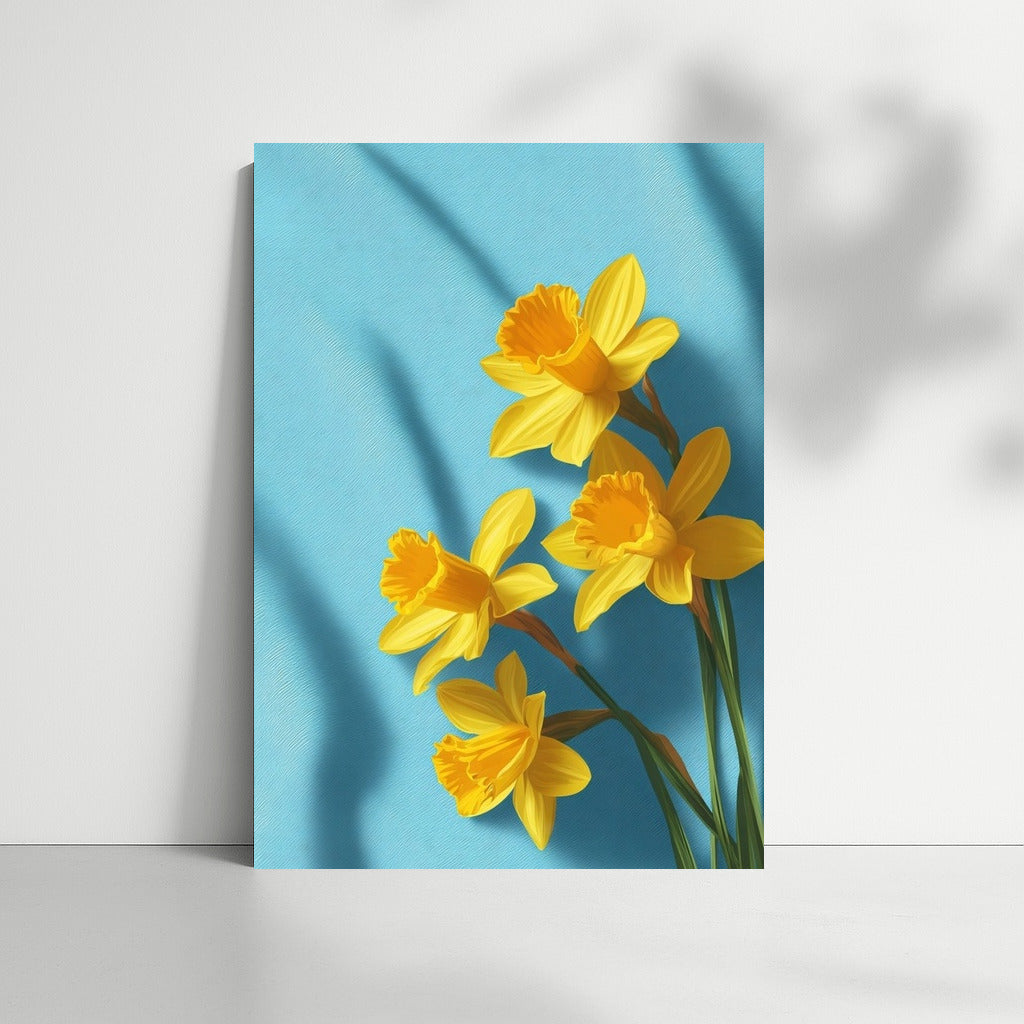 Sunny Daffodils on a Blue Background: Bright Flowers for the Interior