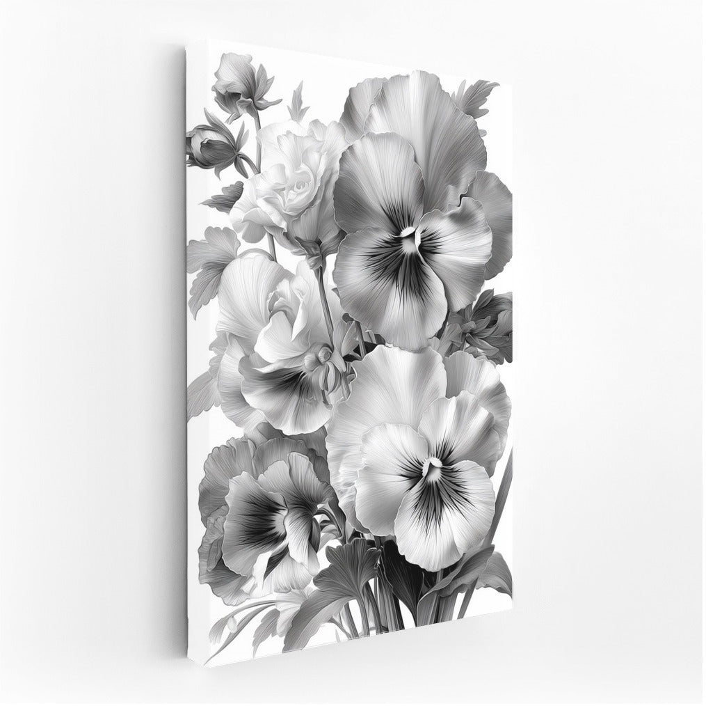 Delicate Pansies: Black and White Floral Masterpiece for Interior