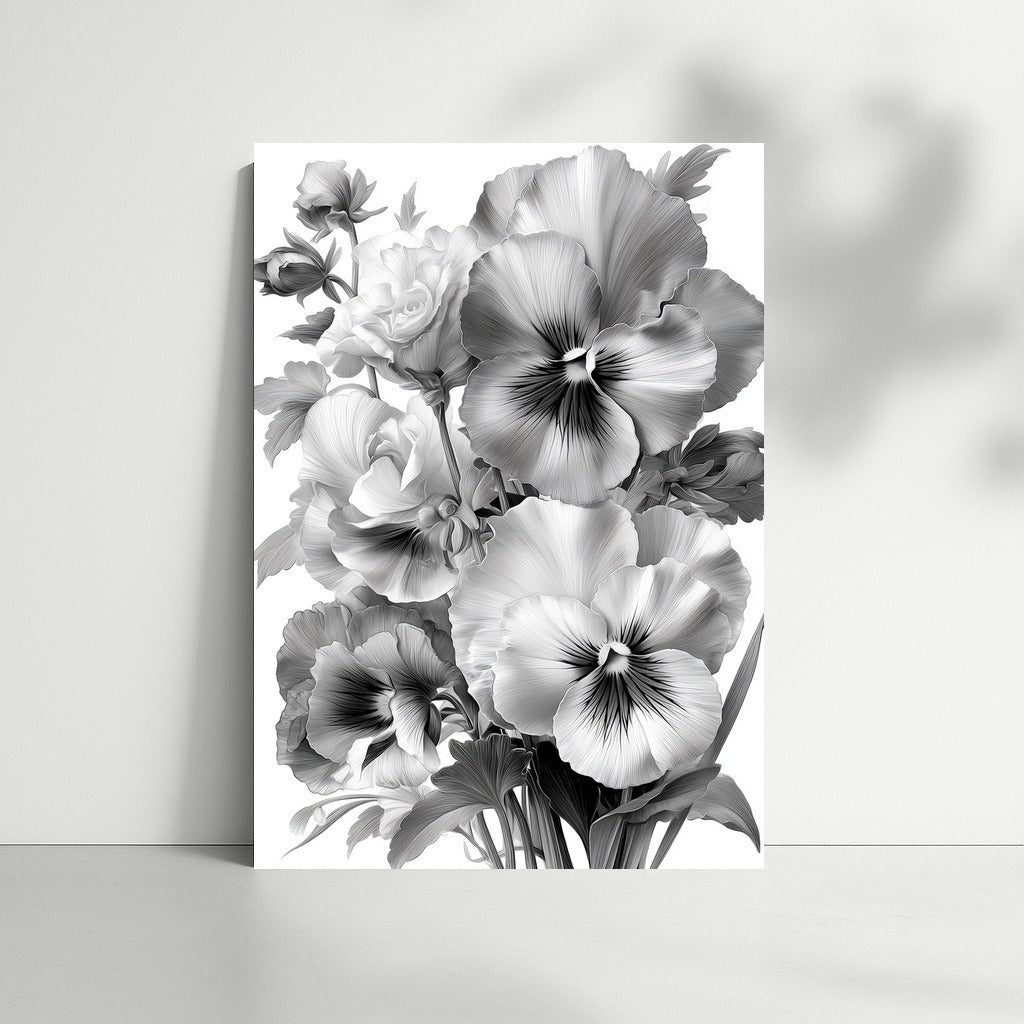 Delicate Pansies: Black and White Floral Masterpiece for Interior
