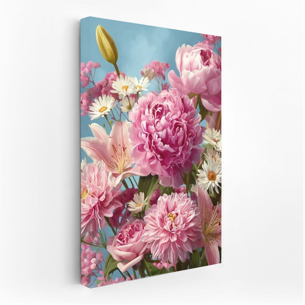 Floral Symphony: Sarah Bernhardt Peonies, Lilies and Daisies