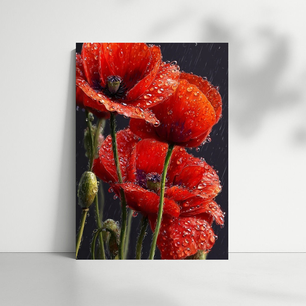 Poppy Charm: Red Poppy in Raindrops for Comfort and Harmony