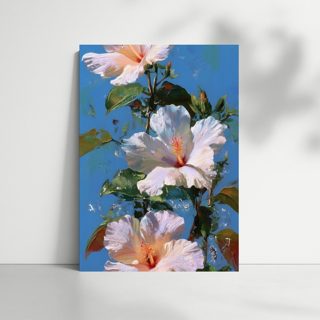 White Hippeastrum: Floral Freshness on a Blue Background