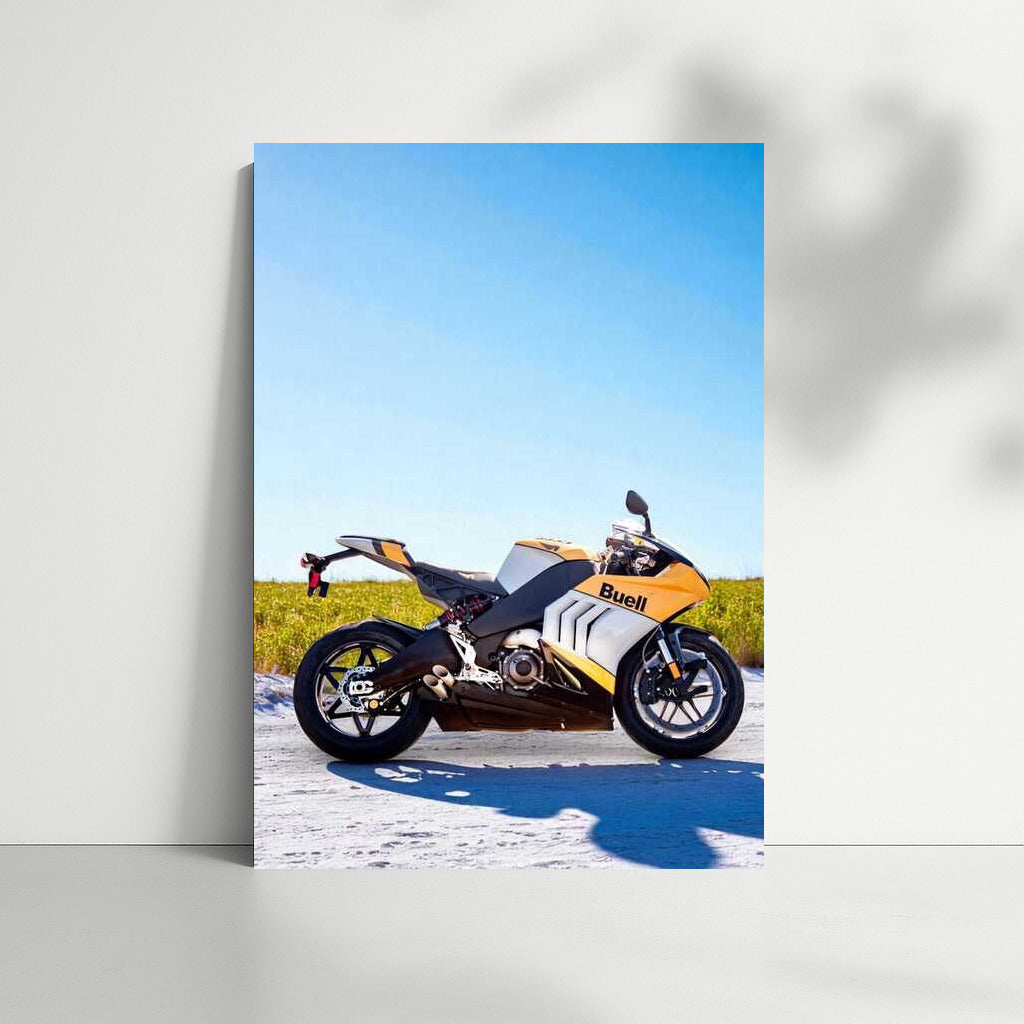 Buell Hammerhead V Twin: Dynamics on Snowy Road with Green Meadow