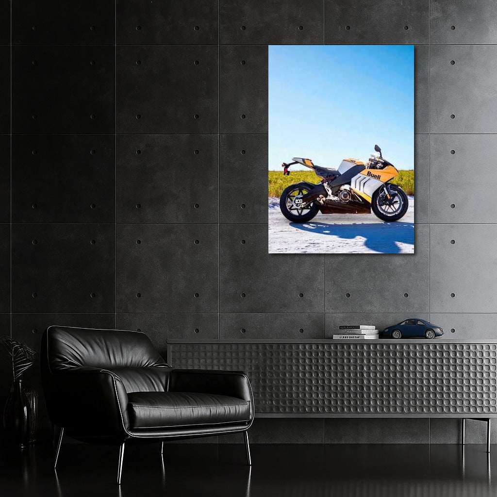 Buell Hammerhead V Twin: Dynamics on Snowy Road with Green Meadow