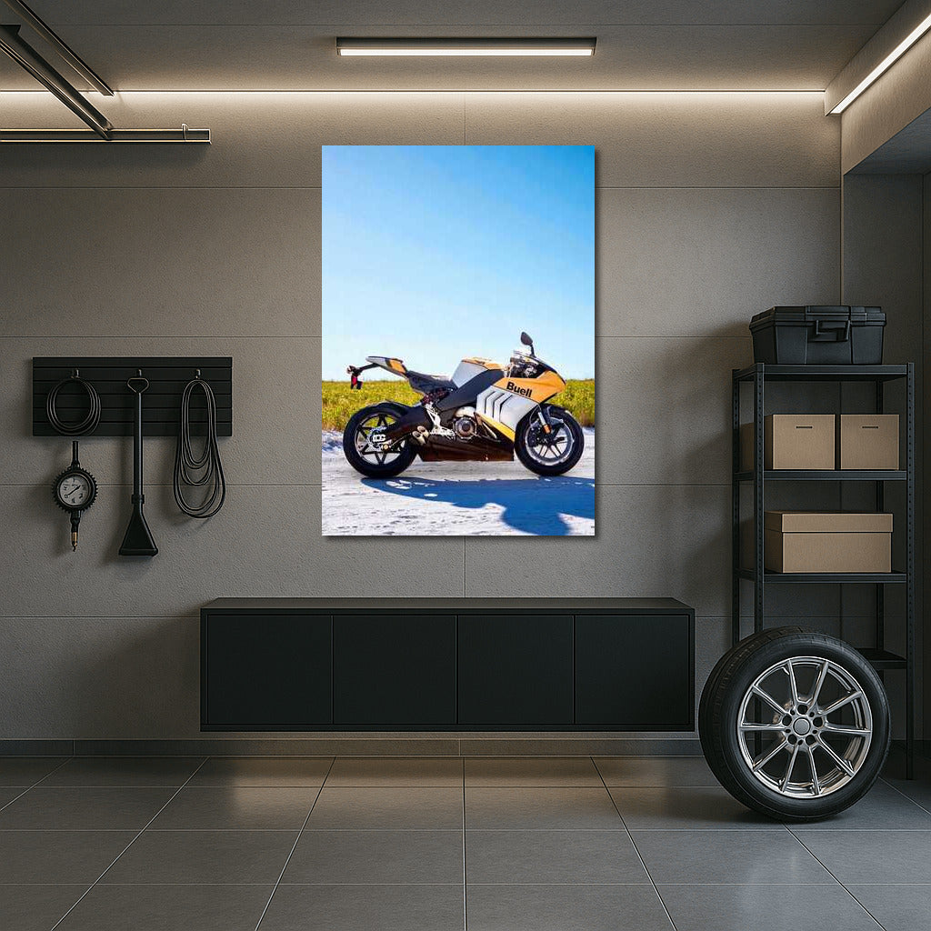 Buell Hammerhead V Twin: Dynamics on Snowy Road with Green Meadow