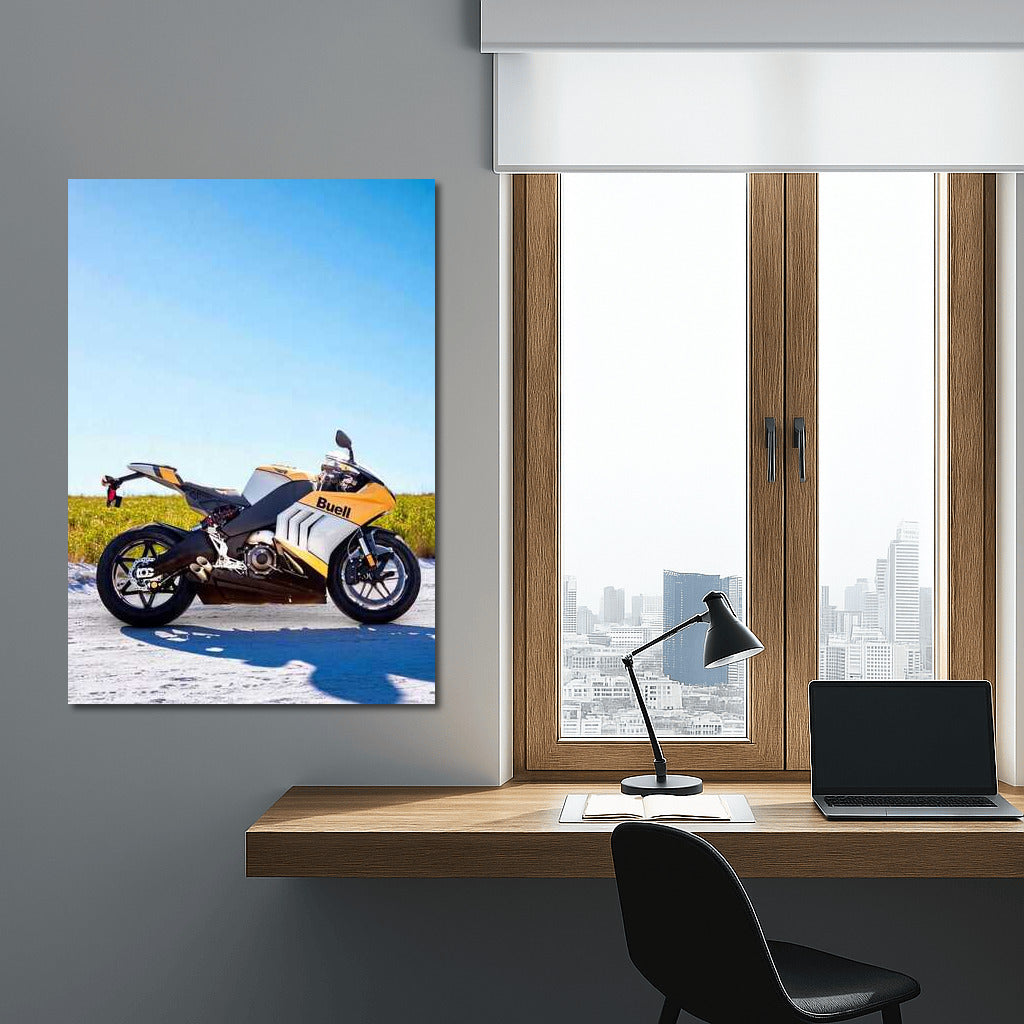 Buell Hammerhead V Twin: Dynamics on Snowy Road with Green Meadow