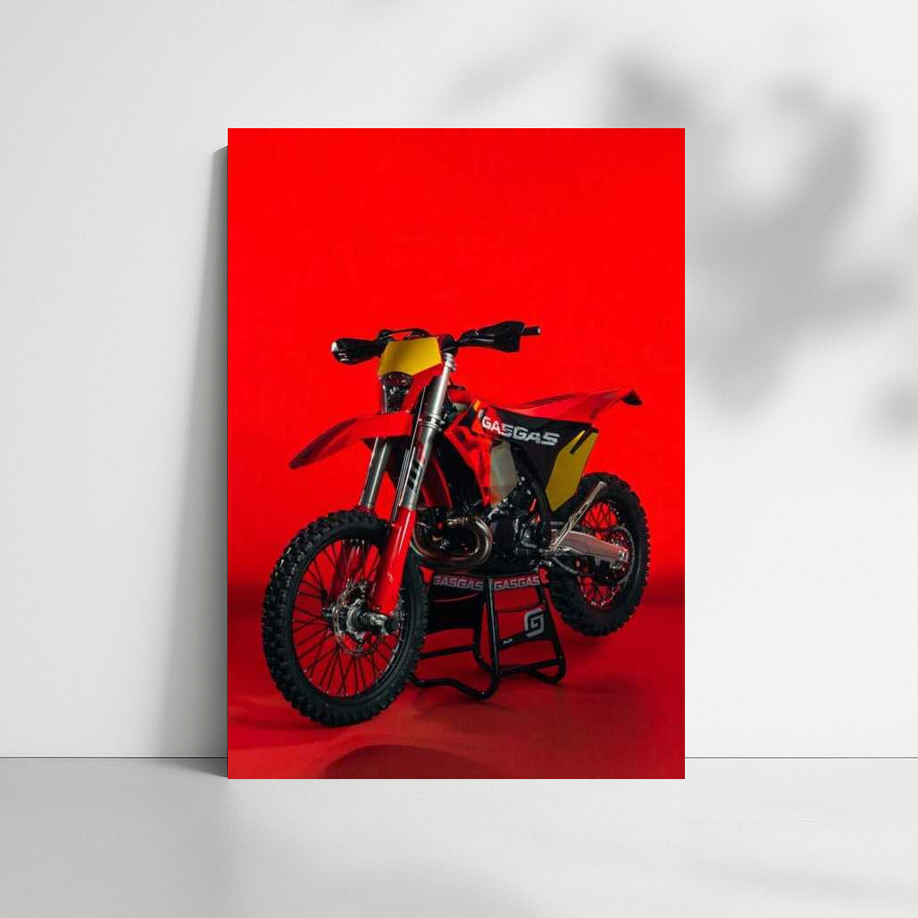 Freedom and Style: GasGas EC 300 GP on a Bright Red Background