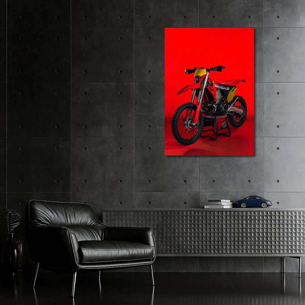 Freedom and Style: GasGas EC 300 GP on a Bright Red Background