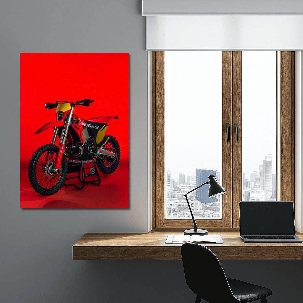 Freedom and Style: GasGas EC 300 GP on a Bright Red Background